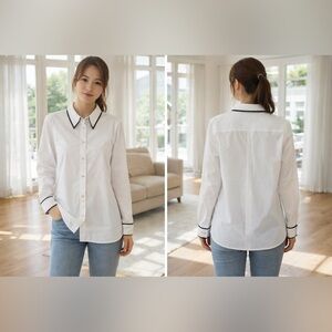 Blair White Button-Down Shirt with Black Contrast Trim 3X NWOT